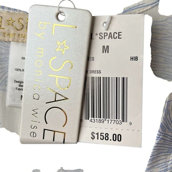 NWT L*Space Floral Faux Wrap Midi Dress Blue White Rayon Size M (038) - Picture 14 of 16
